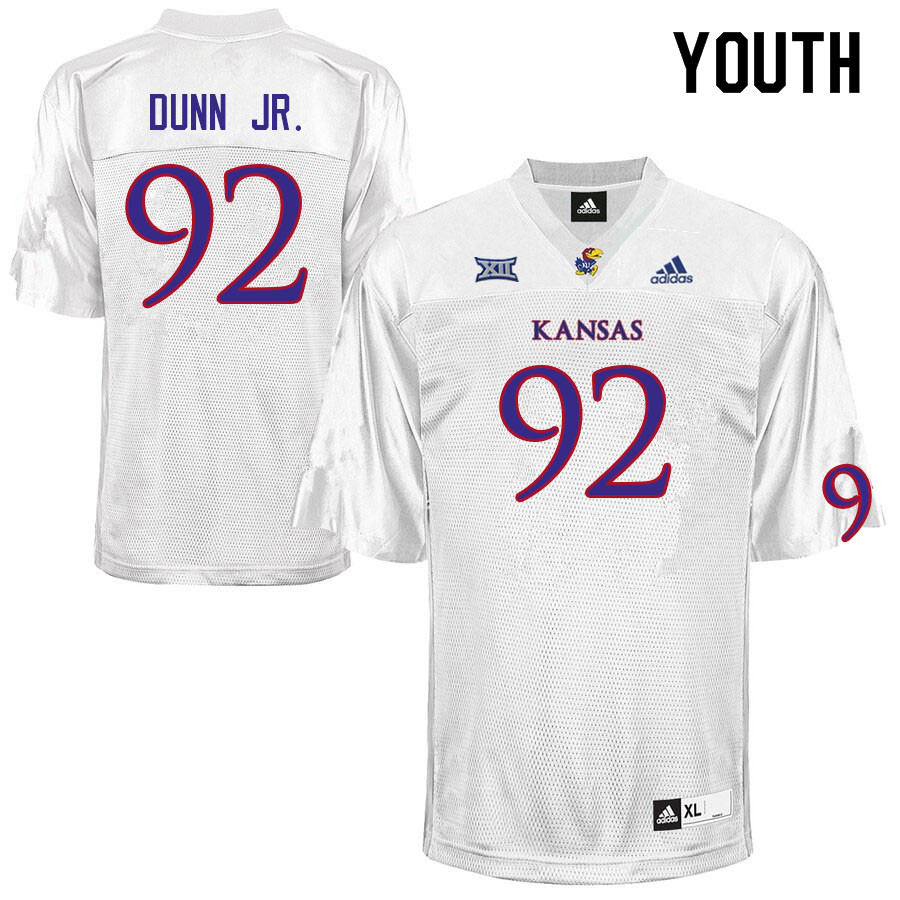 Youth #92 Tommy Dunn Jr. Kansas Jayhawks College Football Jerseys Sale-White - Click Image to Close